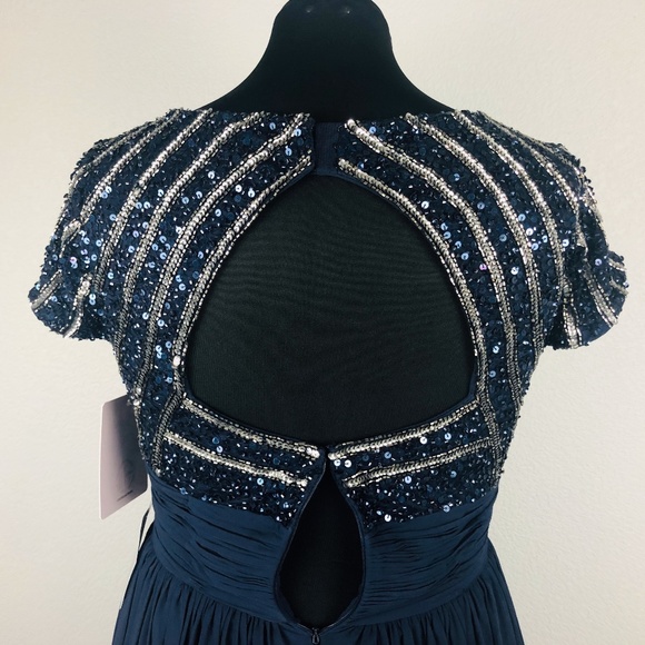 NWT JS Collection Navy Chiffon Empire Gown Sz 12 - Picture 6 of 8